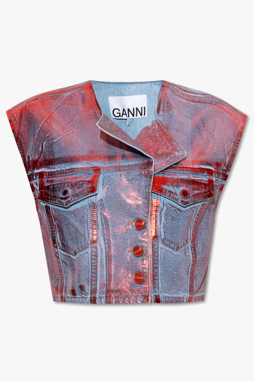◎最終価格 【GANNI】print denim vest デニムベスト Ganni Metallic Denim Vest | Mercy Vintage
